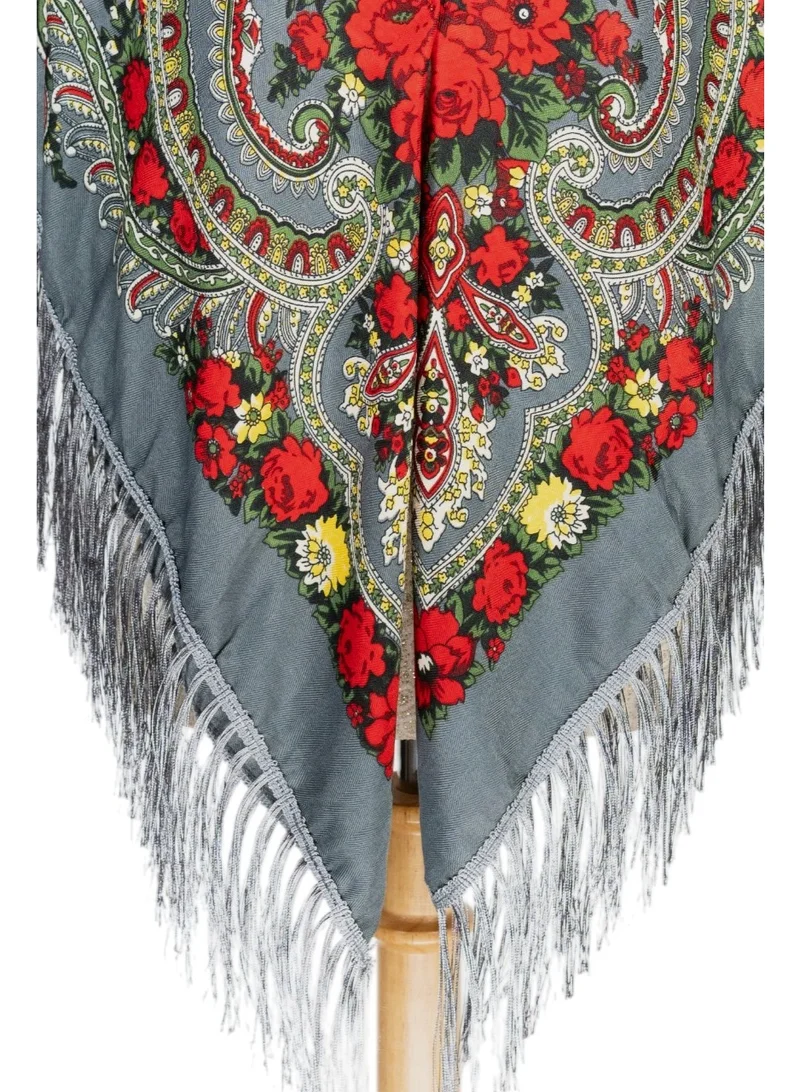 Bidani Silver Floral Wrap – Multicolor Folk Rose Pattern